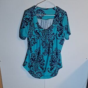 Elegant Blue and Black Patterned Women's Top